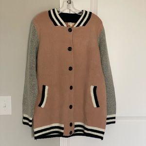 Hem & Thread varsity style button-front cardigan.